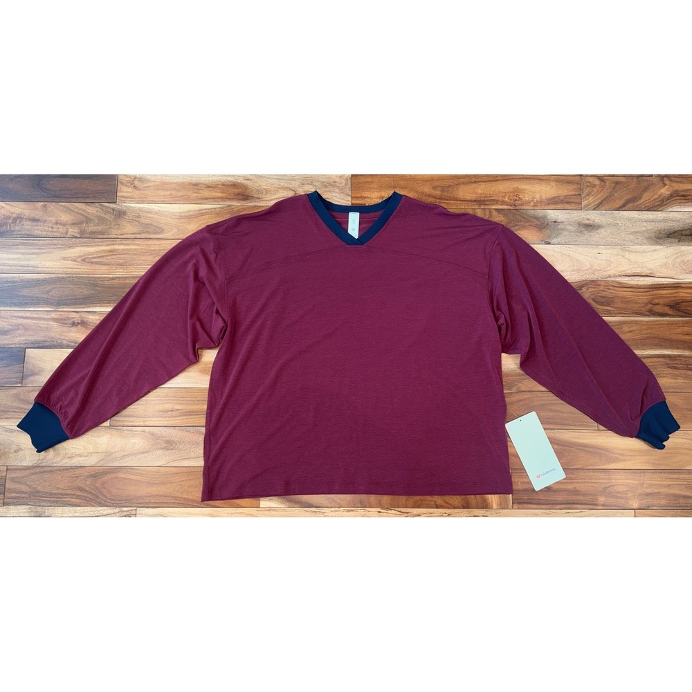 Lululemon Jersey Training V-Neck Long Sleeve Burgundy Bay/Navy Sz XS